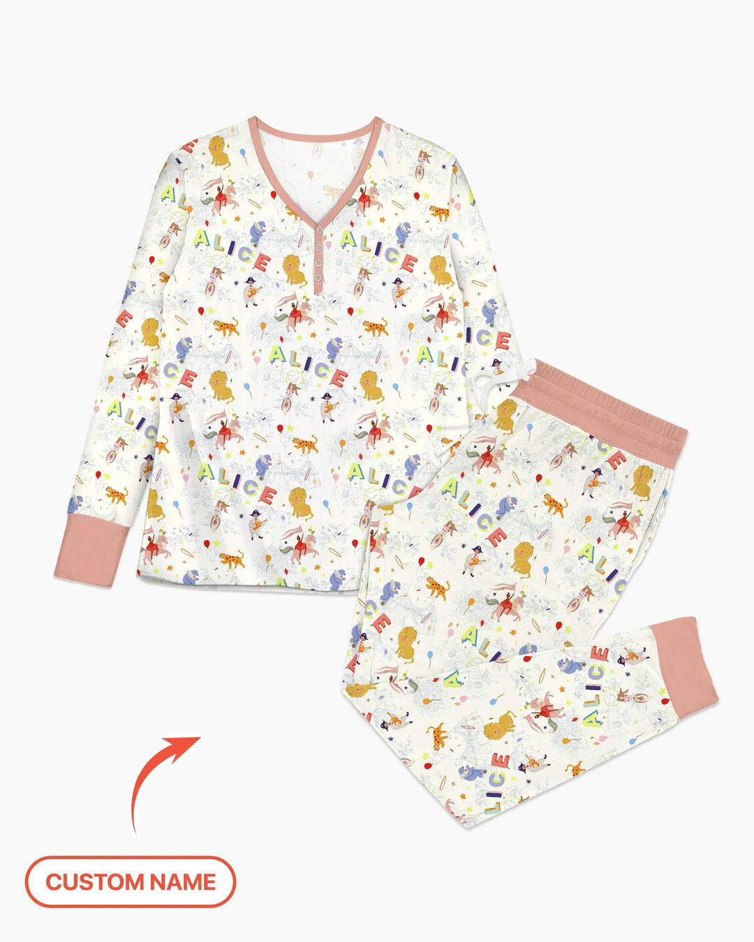 Custom Name Circus Toile Bamboo Women Pajama Set
