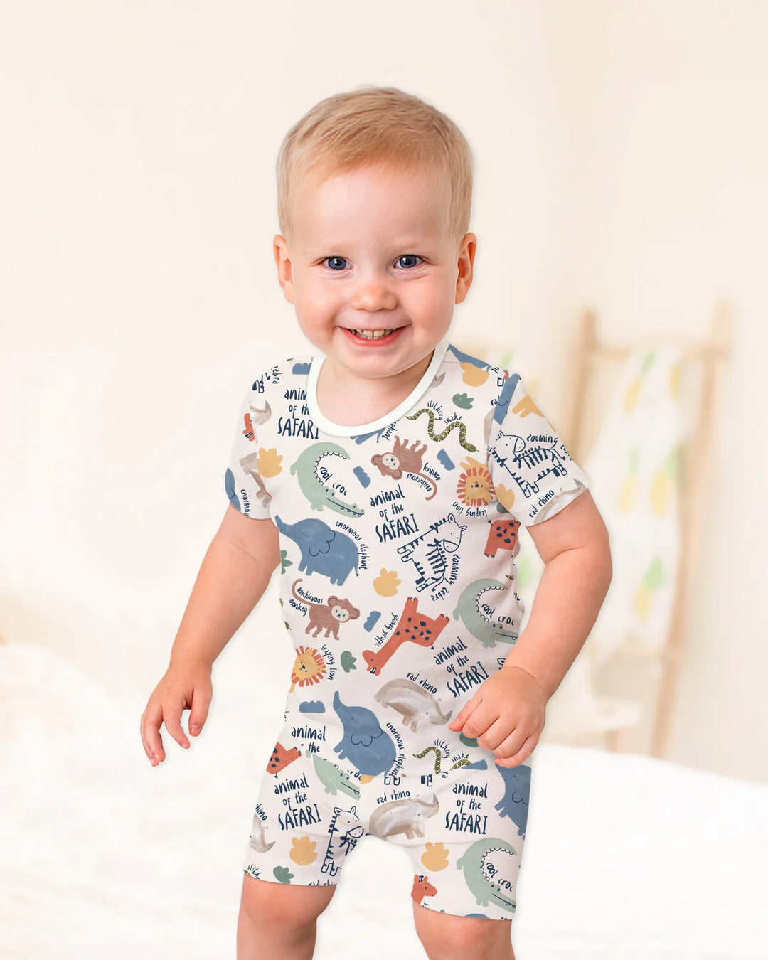 Funny African Animals Bamboo Two Piece Short Sleeve Shorts Pajama Set