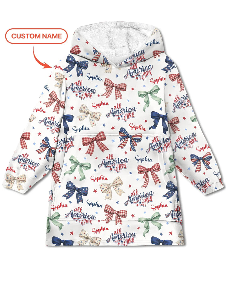 Custom Name All American Girl Bamboo Blanket Hoodie
