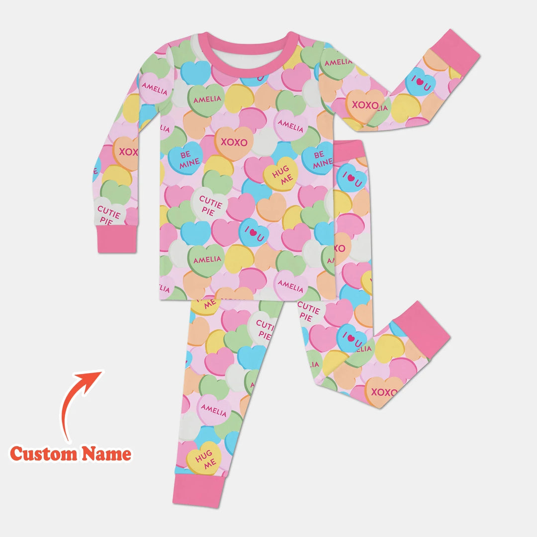 Valentine Candy Crush Family Matching Bamboo Two Piece Long Sleeve Pajama Set