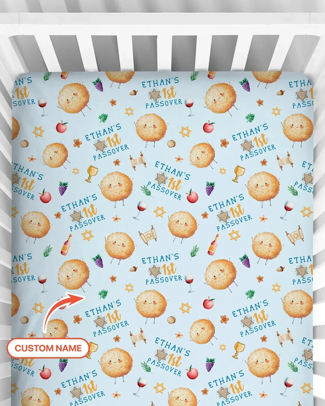 Custom Name 1st Passover Bamboo Fitted Crib Sheet