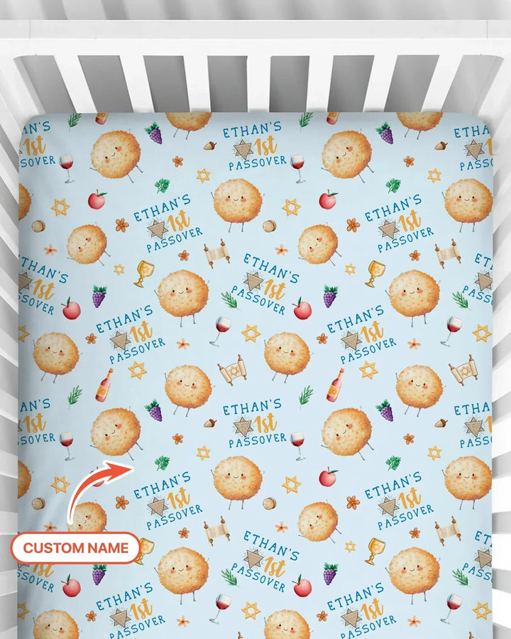 Custom Name 1st Passover Bamboo Fitted Crib Sheet