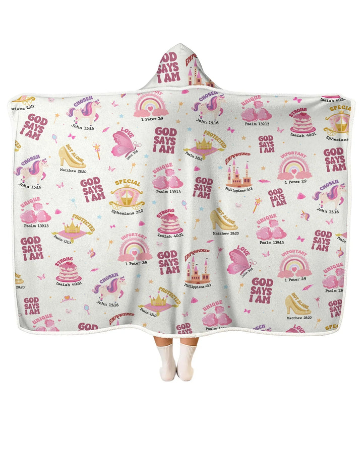 God Says I Am Girl Bamboo Wearable Hooded Blanket