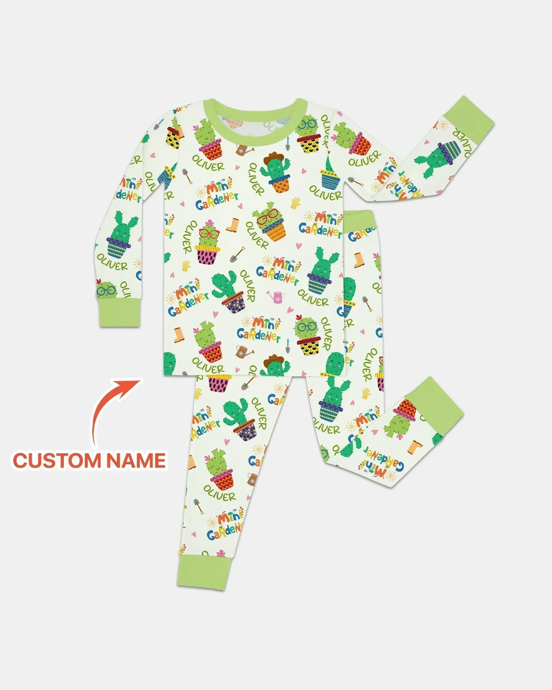 Custom Name Mini Gardener Bamboo Two Piece Long Sleeve Pajama Set