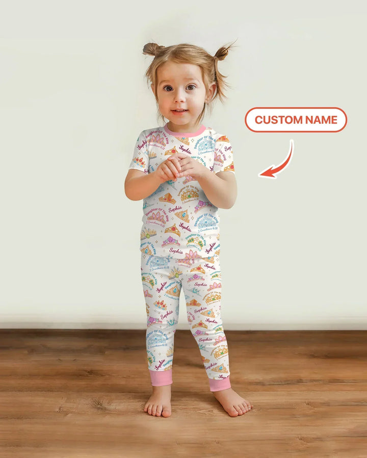 Daughter Of The King Custom Name Bamboo Two Piece Short Sleeve Pajama Set