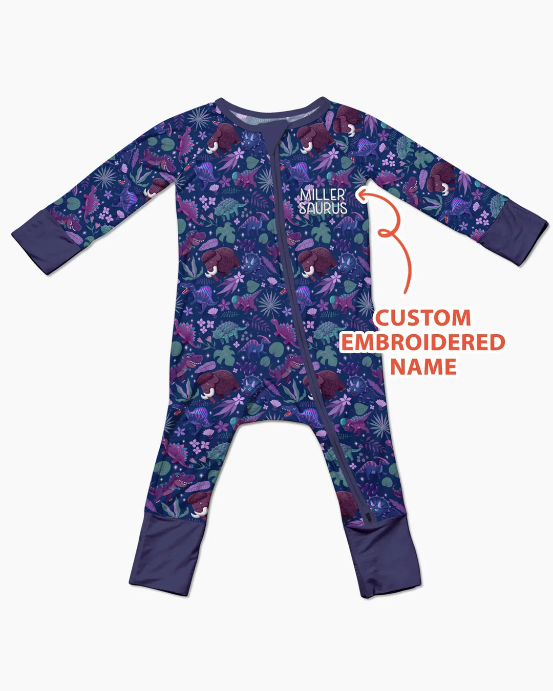 Custom Name Embroidered Dino Dream Night Bamboo Convertible Zippy