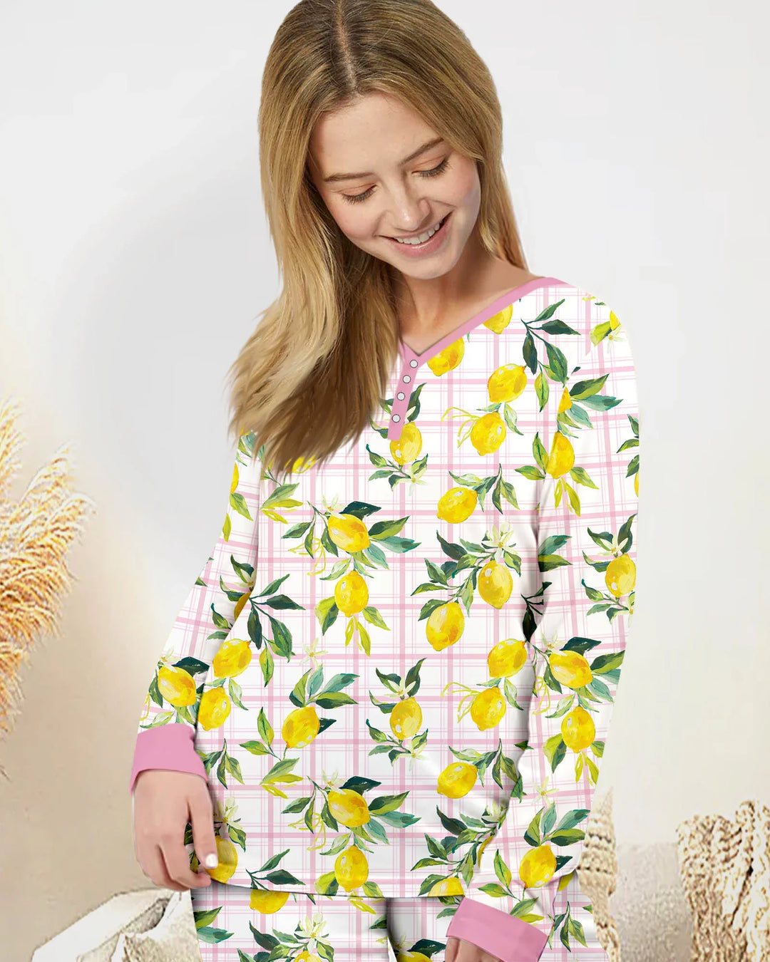 Mediterranean Lemons Family Matching Bamboo Women Pajama Set