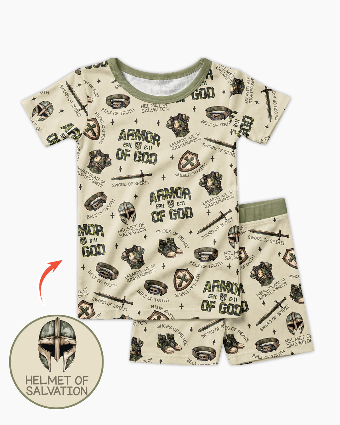Camo Armor Of God Bamboo Two Piece Short Sleeve Shorts Pajama Set