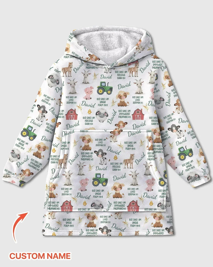Custom Name God Says I Am Farm Animals Bamboo Blanket Hoodie