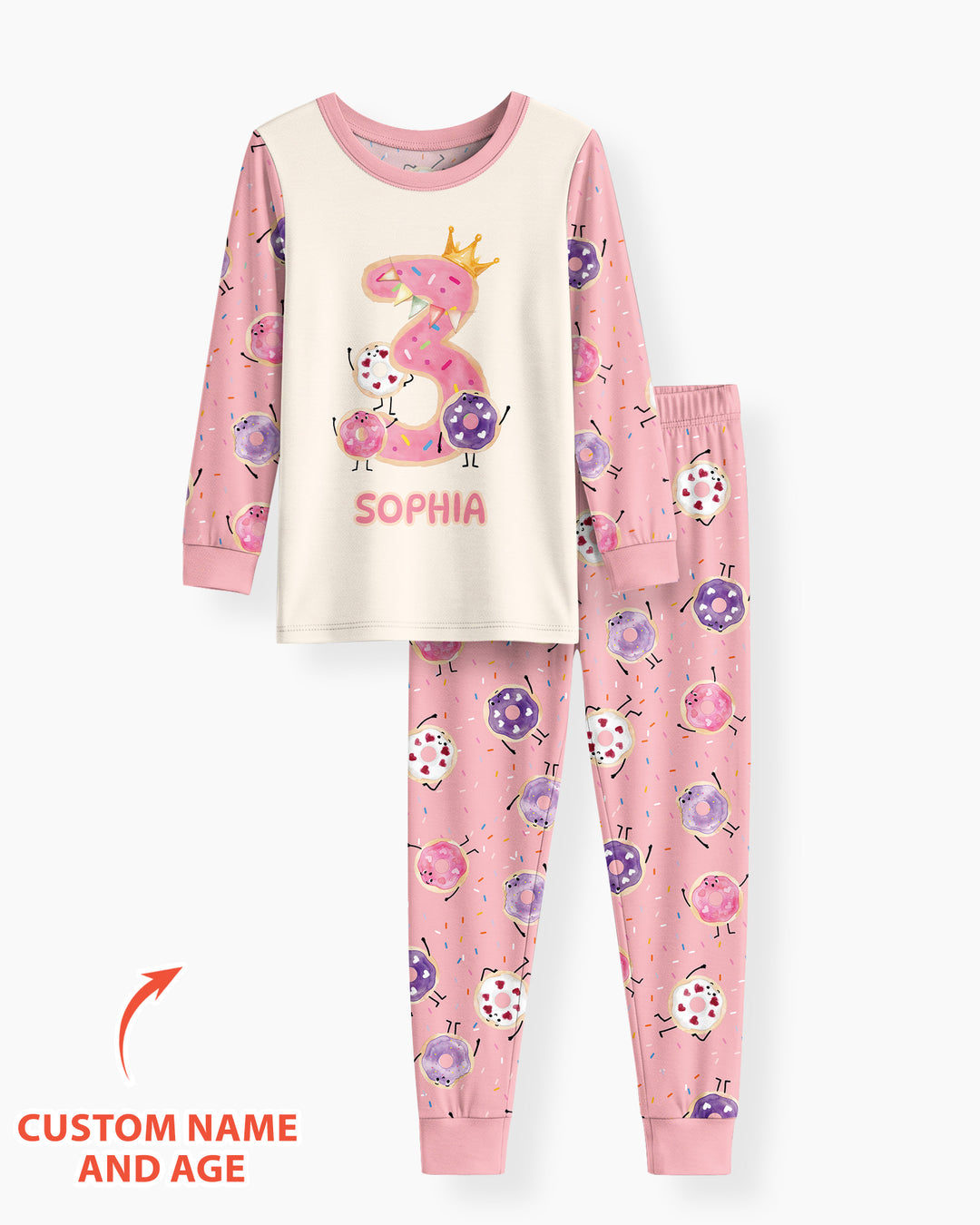 Custom Birthday Donut Bamboo Two Piece Long Sleeve Pajama Set