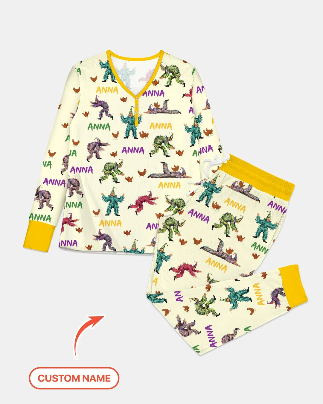 Custom Name Mardi Gras Chicken Chase Family Matching Bamboo Women Pajama Set