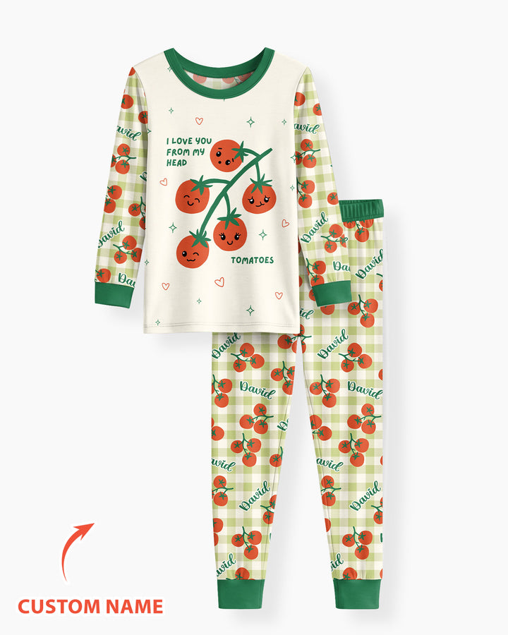 I Love You From My Head Tomatoes Custom Name Bamboo Two Piece Long Sleeve Pajama Set