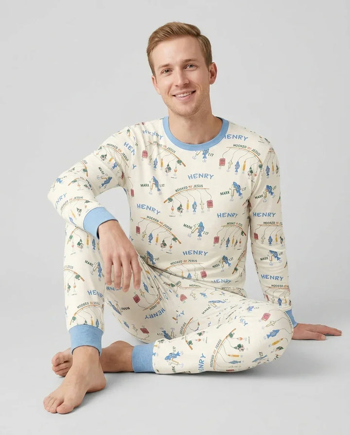Hooked On Jesus Fishing Matching Bamboo Men's Pajama Set