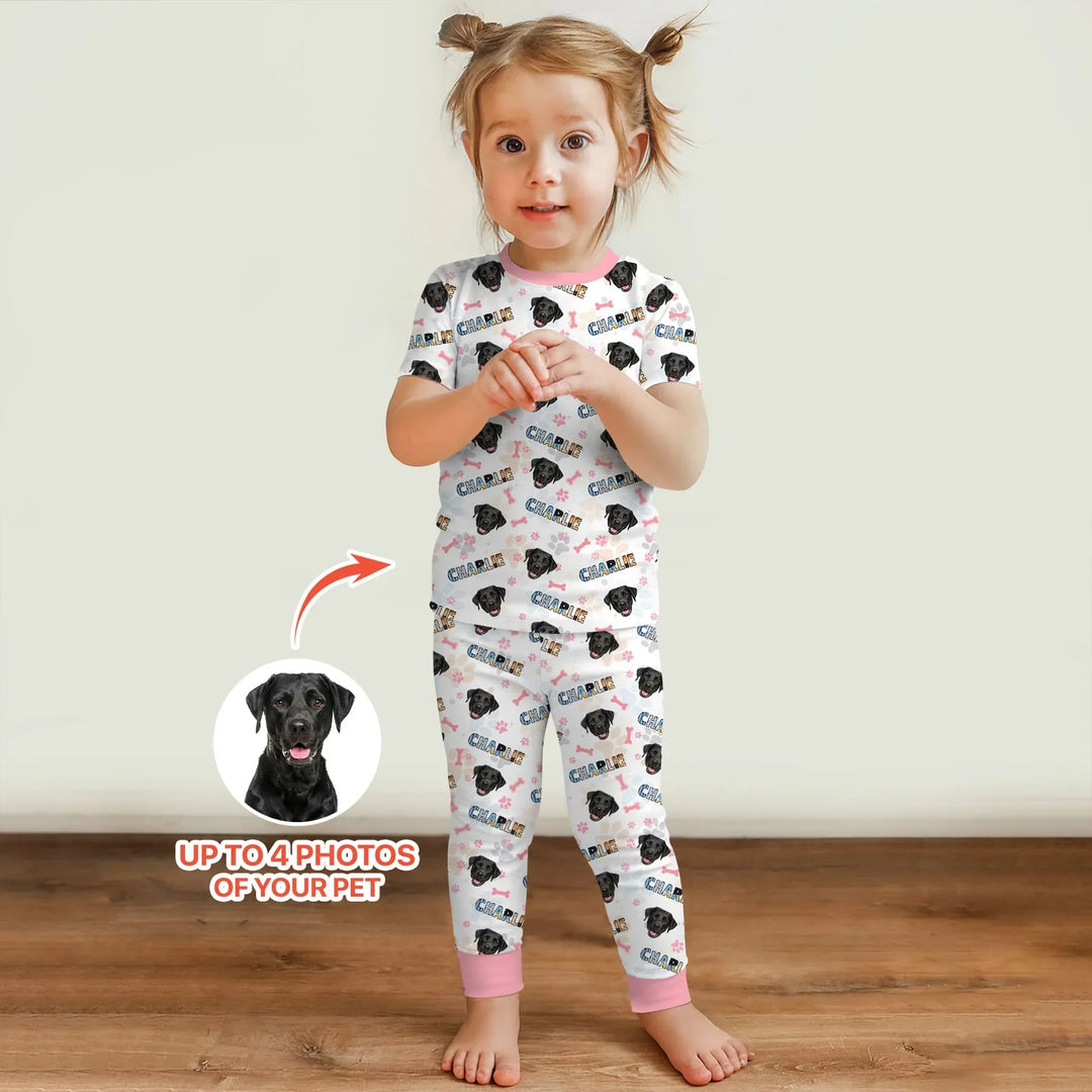Custom Name Doodle Letters Blue Dog Bamboo Two Piece Short Sleeve Pajama Set