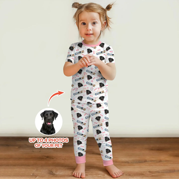 Custom Name Doodle Letters Blue Dog Bamboo Two Piece Short Sleeve Pajama Set