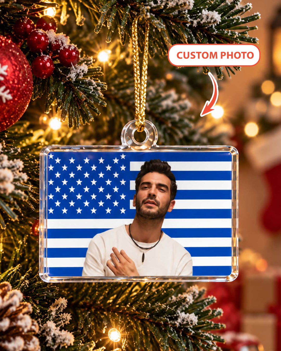 Custom Photo Flag Acrylic Ornament