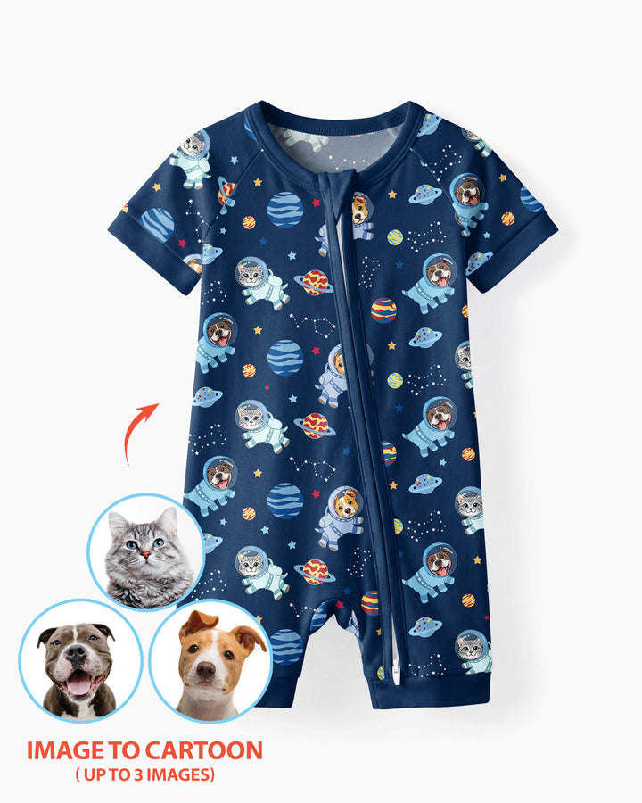 Astronaut Custom Pet Image Family Matching Bamboo Shorty Zippy