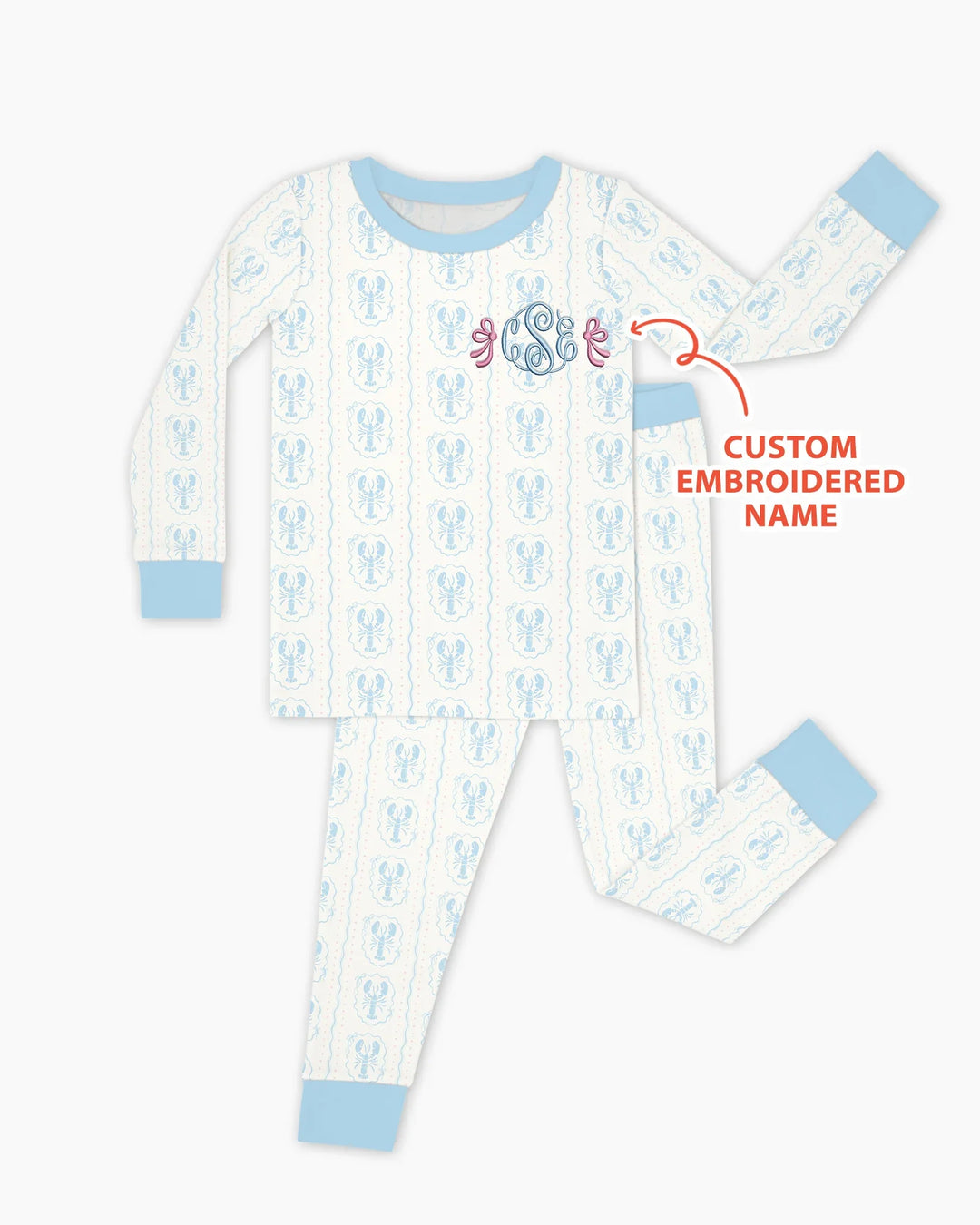 Custom Monogram Letter Embroidered Baby Bamboo Two Piece Long Sleeve Pajama Set