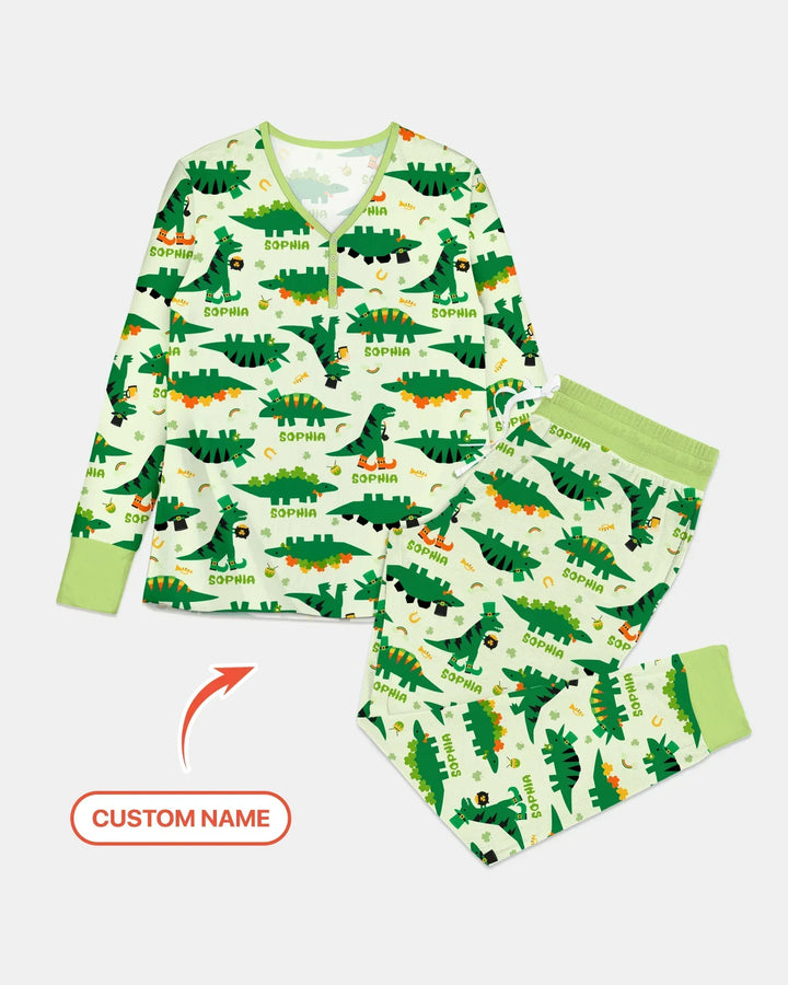 St. Patrick's Day Dinosaurs Custom Bamboo Women Pajama Set