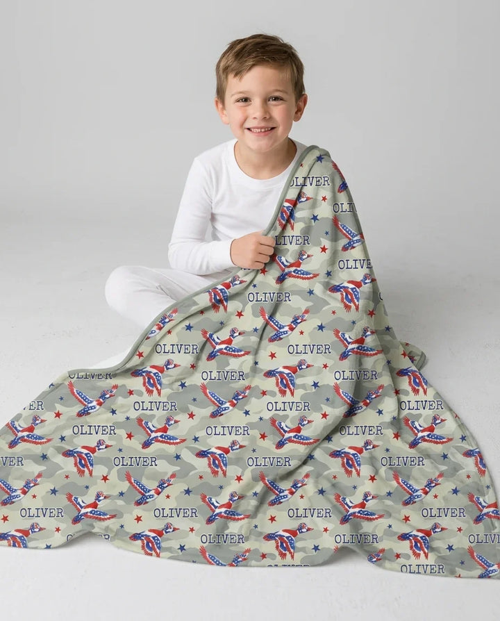 Custom Name America Mallard Duck Family Matching Bamboo Blanket