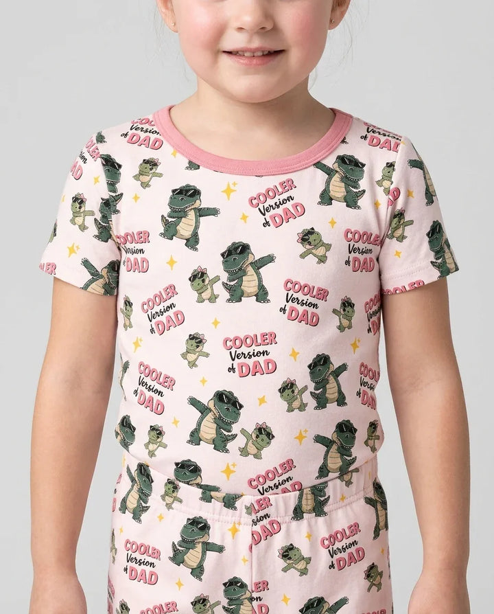 Cool Dino Daddy & Me Matching Bamboo Two Piece Short Sleeve Shorts Pajama Set