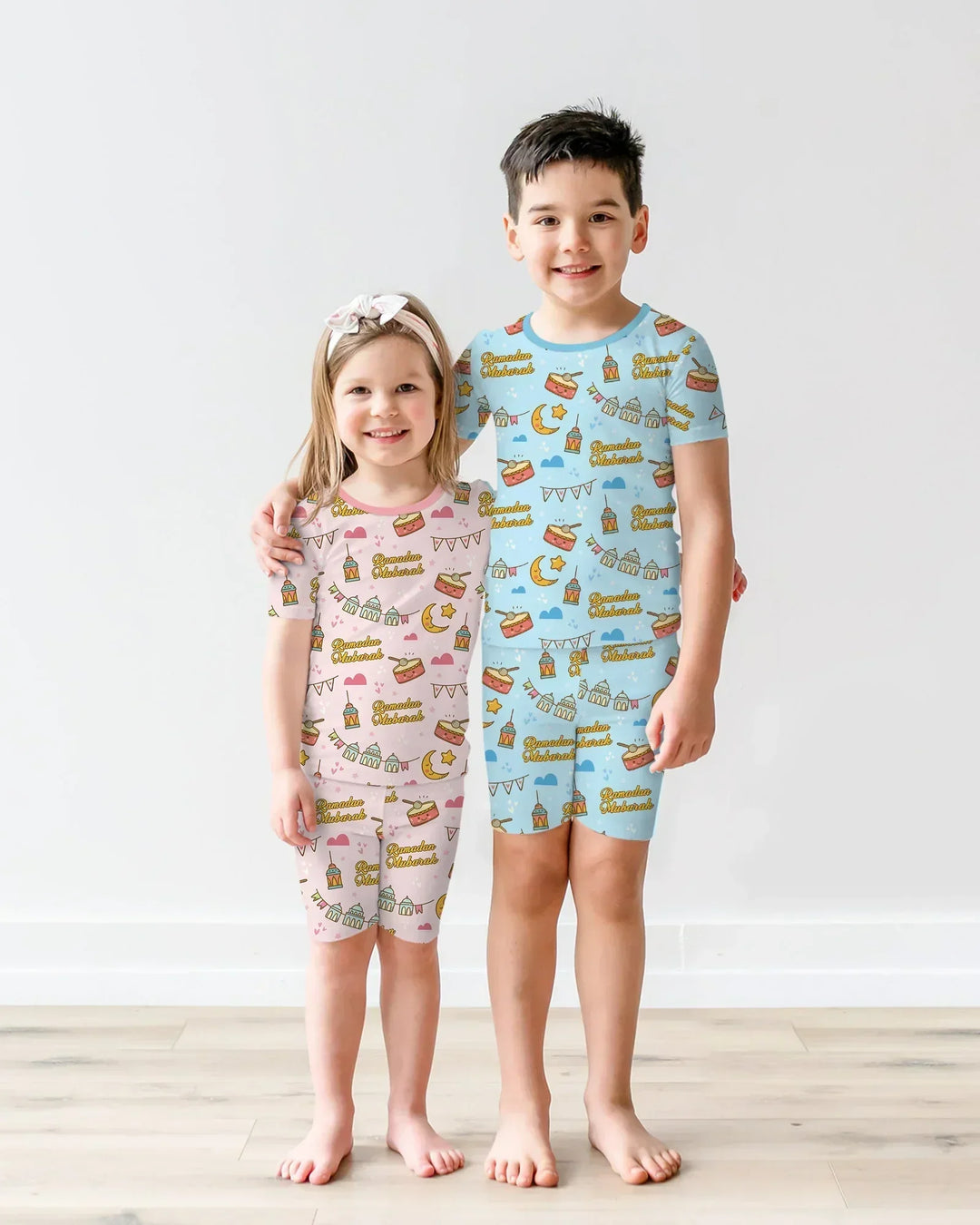 Ramadan Mubarak Bamboo Two Piece Short Sleeve Shorts Pajama Set