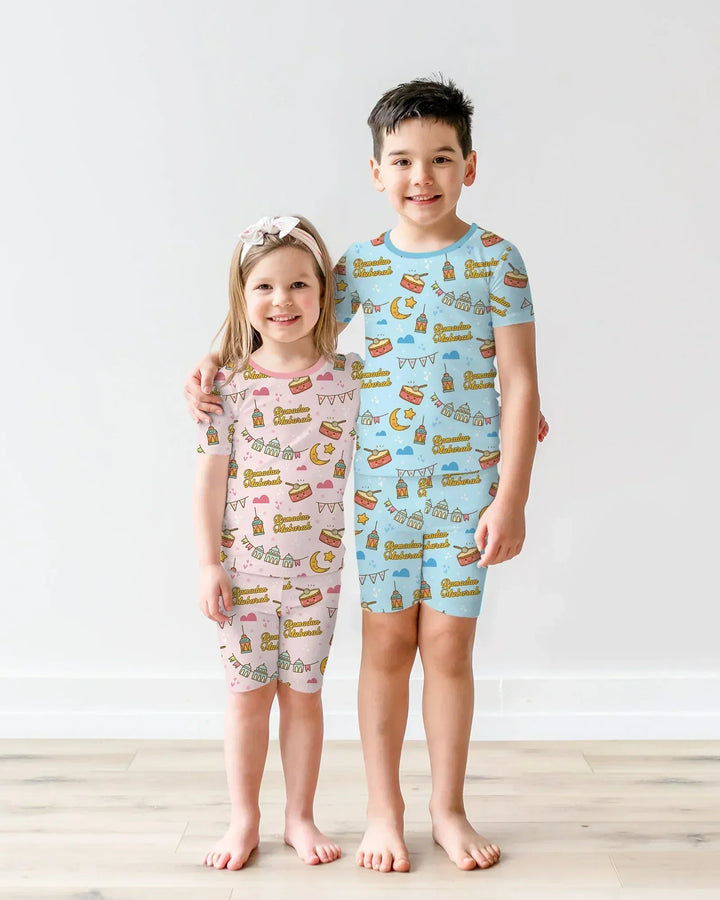 Ramadan Mubarak Bamboo Two Piece Short Sleeve Shorts Pajama Set