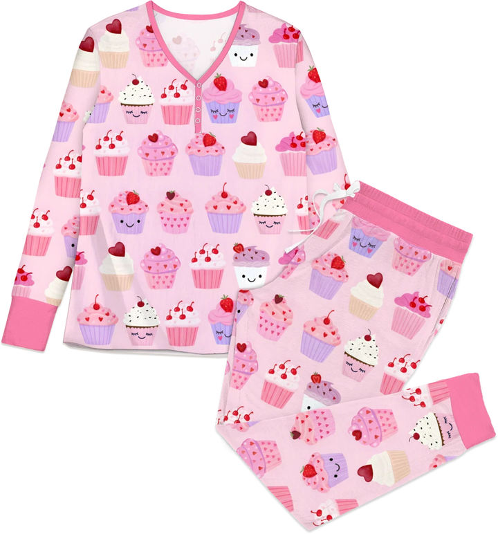 Valentine Emotional Cupcakes Bamboo Women Pajama Set