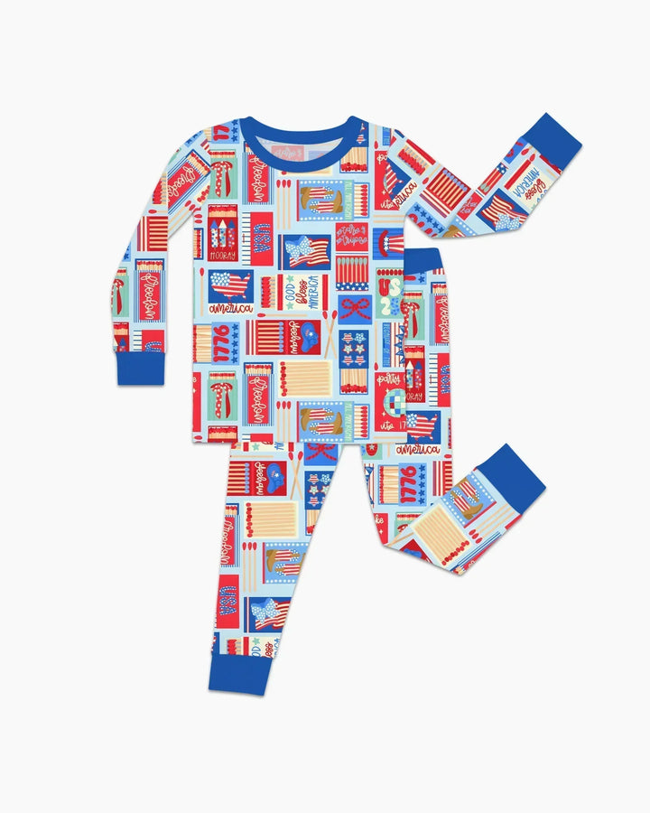 Patriotic Matchbox Family Matching Bamboo Two Piece Long Sleeve Pajama Set