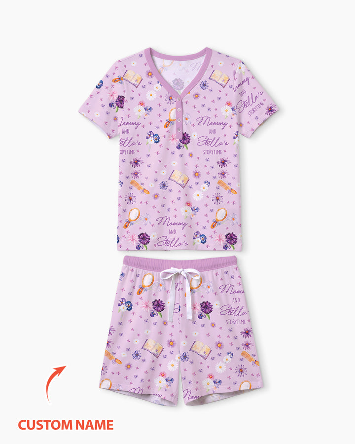 Mommy Daddy And Me Bedtime Story Family Matching Bamboo Women Short Sleeve Short Pajama Set