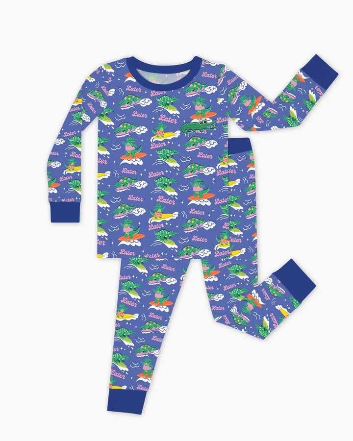 Embroidered Summer Alligator Bamboo Two Piece Long Sleeve Pajama Set
