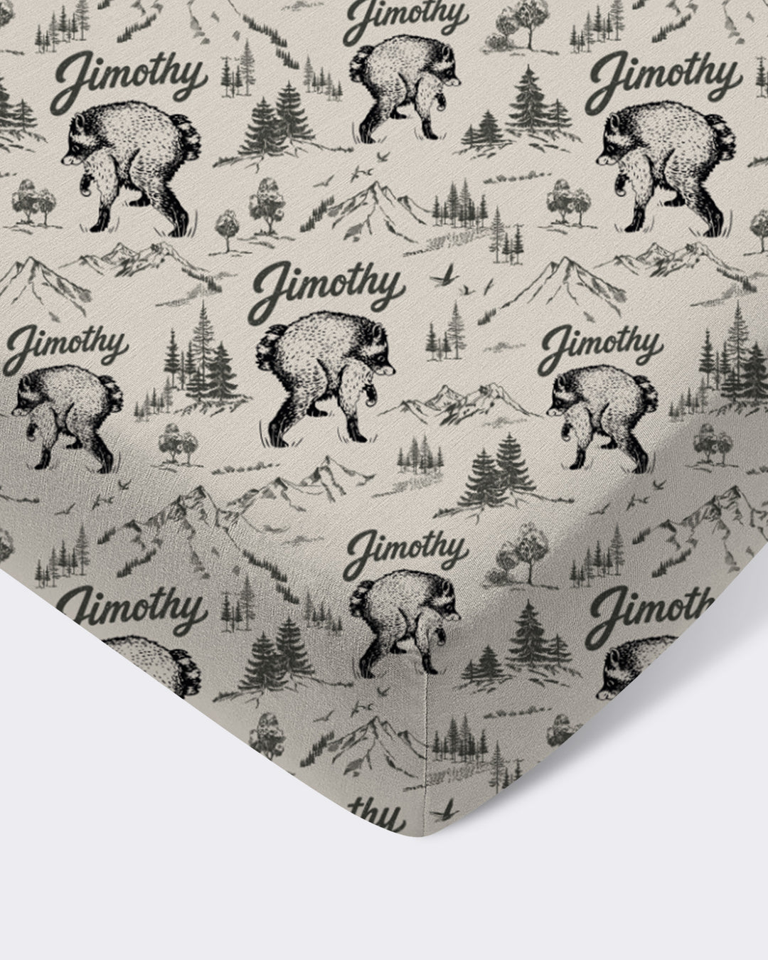 Vintage Jimothy Racoon Family Matching Bamboo Fitted Crib Sheet