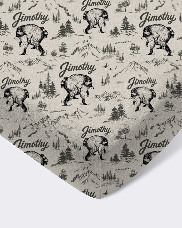 Vintage Jimothy Racoon Family Matching Bamboo Fitted Crib Sheet