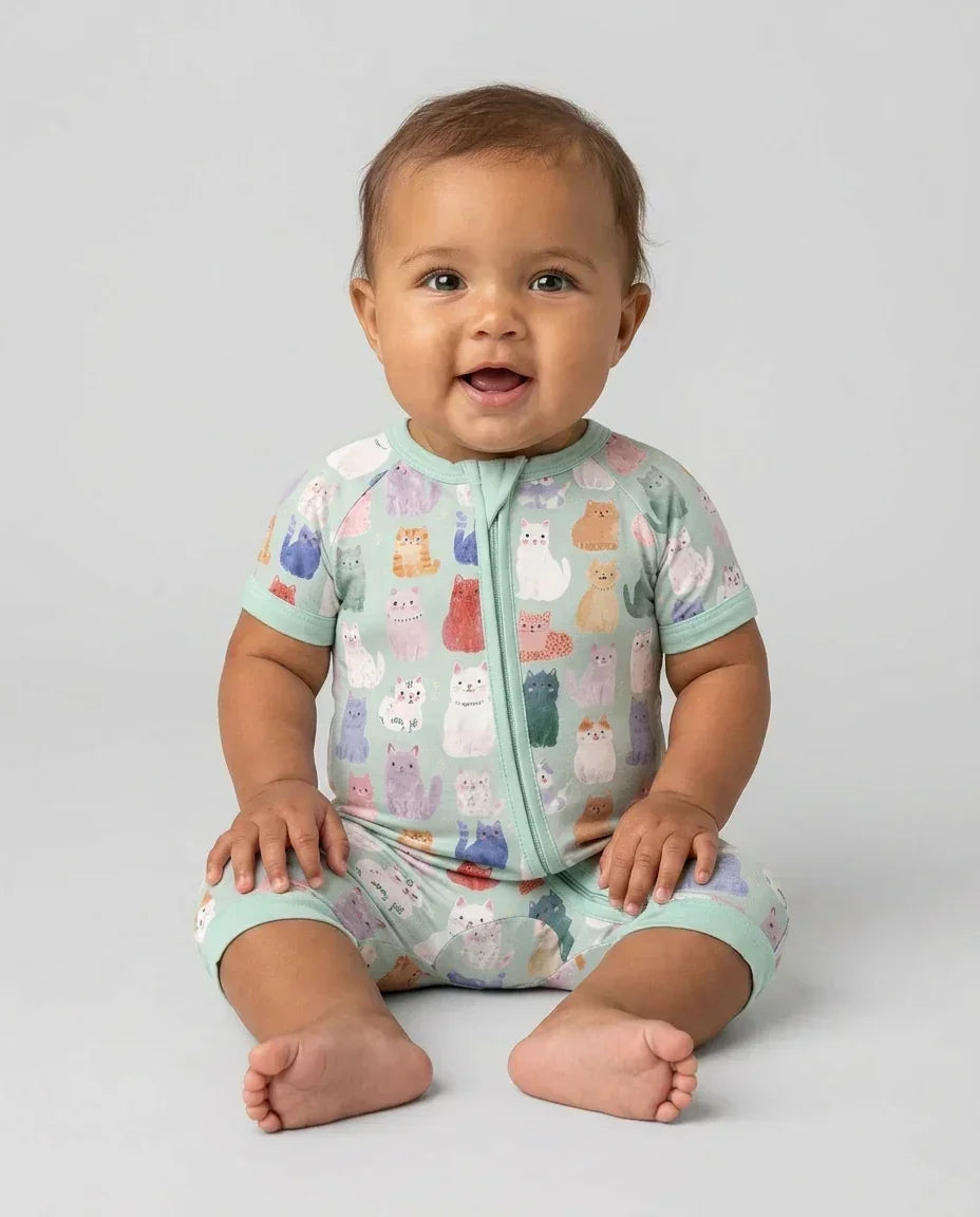 Enchanted Happy Kitty Family Matching Bamboo Shorty Zippy