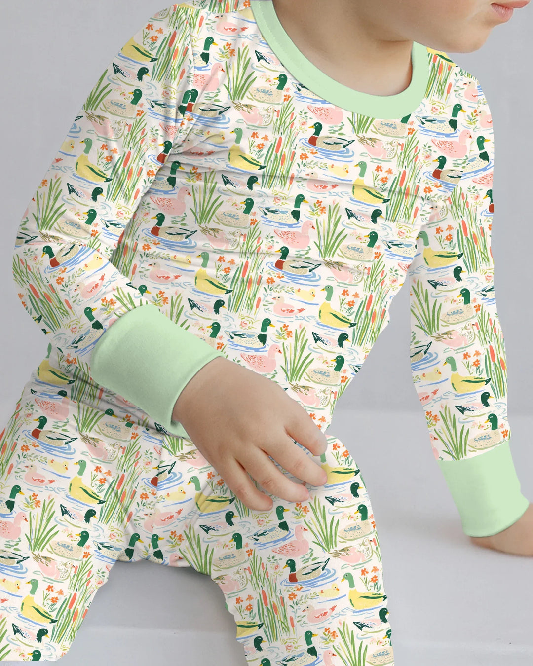 Whimsical Mallard Duck Bamboo Two Piece Long Sleeve Pajama Set