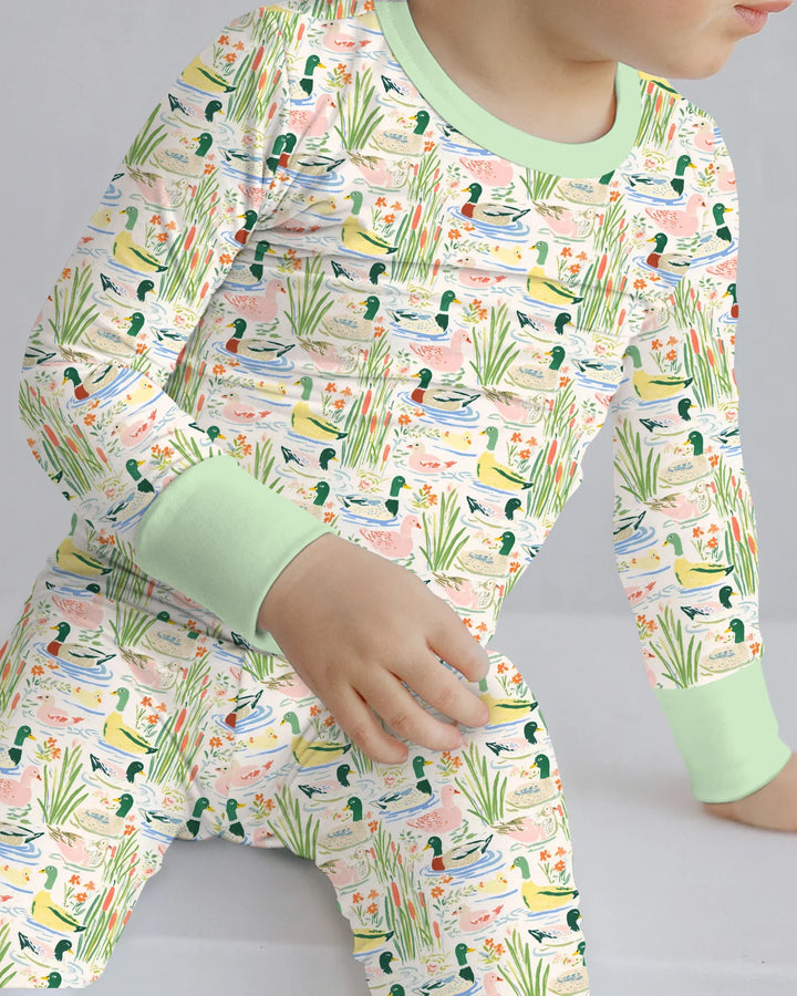 Whimsical Mallard Duck Bamboo Two Piece Long Sleeve Pajama Set