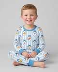 Blue White Jewish Holiday Bamboo Two Piece Long Sleeve Pajama Set