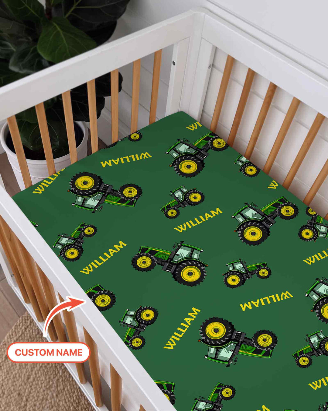 Custom Name Green Tractors Matching Daddy & Me Bamboo Fitted Crib Sheet