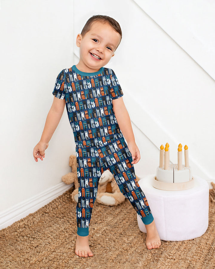 Retro Halloween Cat Bamboo Two Piece Short Sleeve Pajama Set