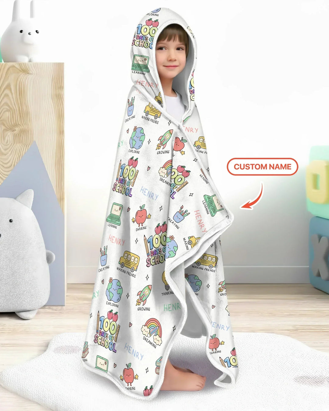 Custom Name Celebration Hundred Days Bamboo Wearable Hooded Blanket