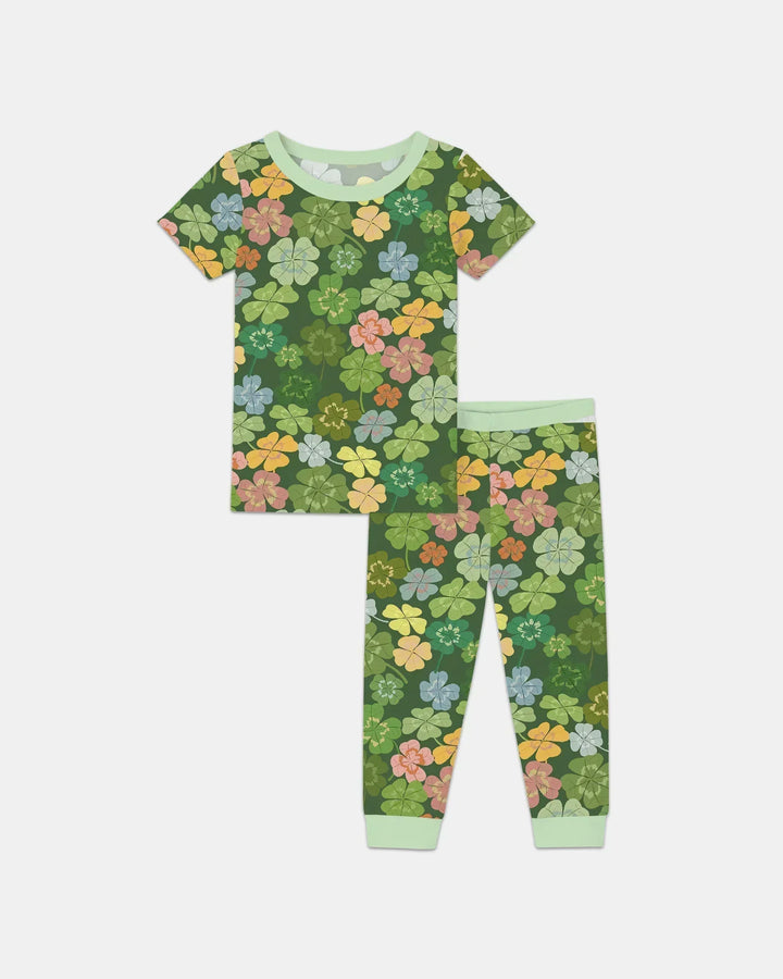 Lucky 4 Leaf Clover Bamboo Two Piece Short Sleeve Pajama Set