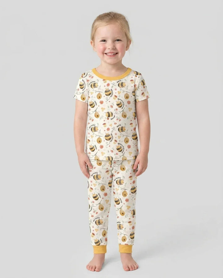 Bee Kind Custom Name Bamboo Two Piece Short Sleeve Pajama Set