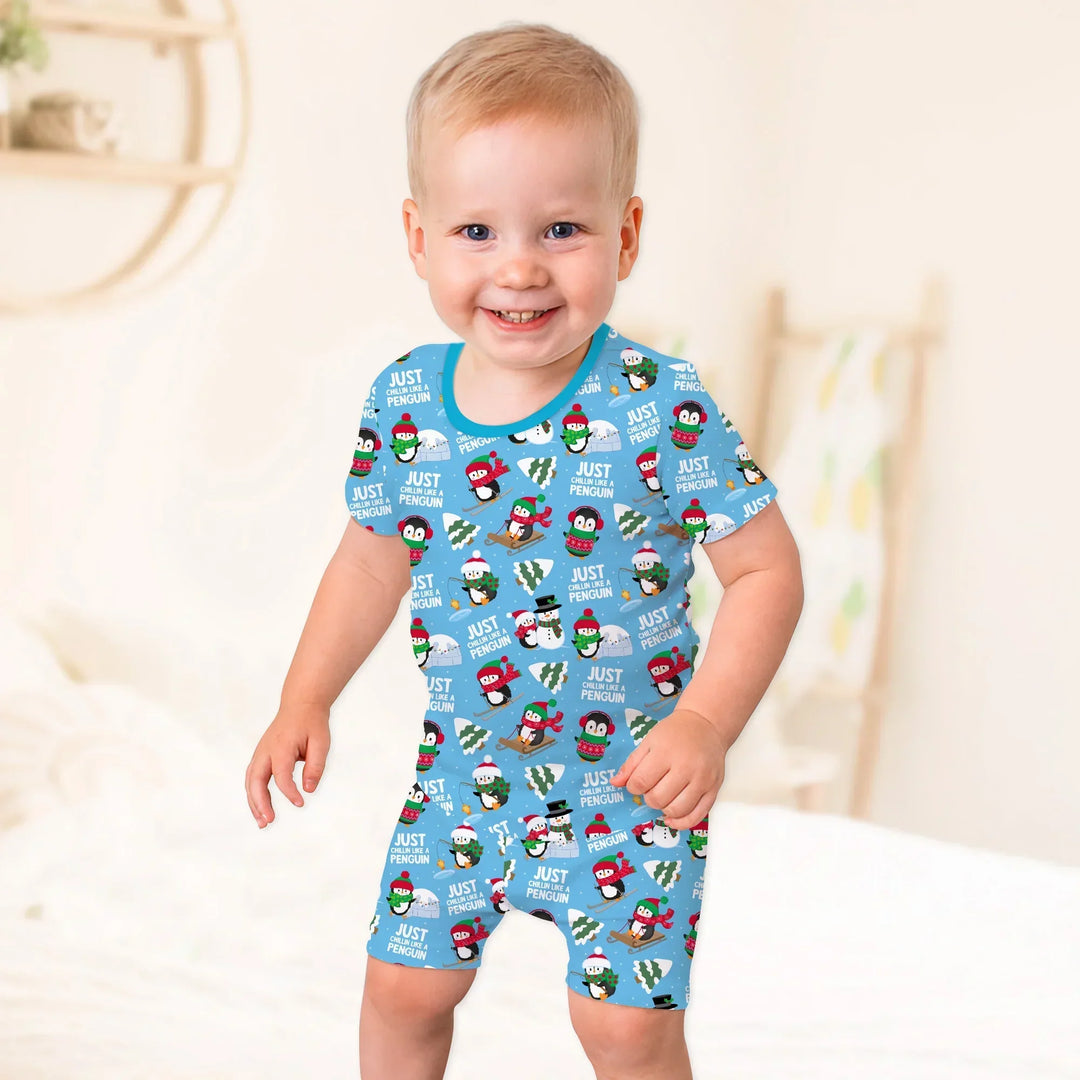 Chillin Like A Penguin Bamboo Two Piece Short Sleeve Shorts Pajama Set
