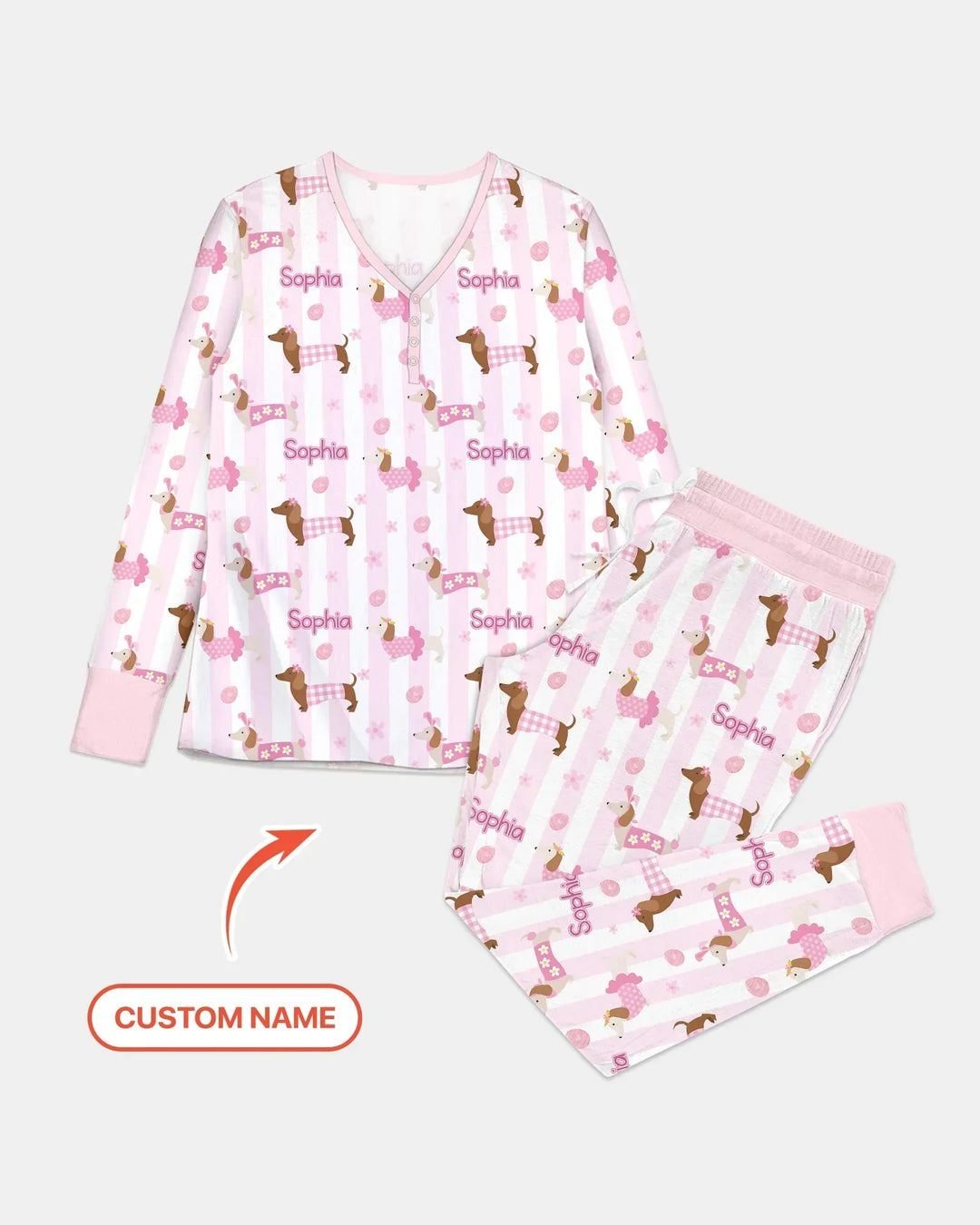Custom Name Easter Dachshunds Family Matching Bamboo Women Pajama Set