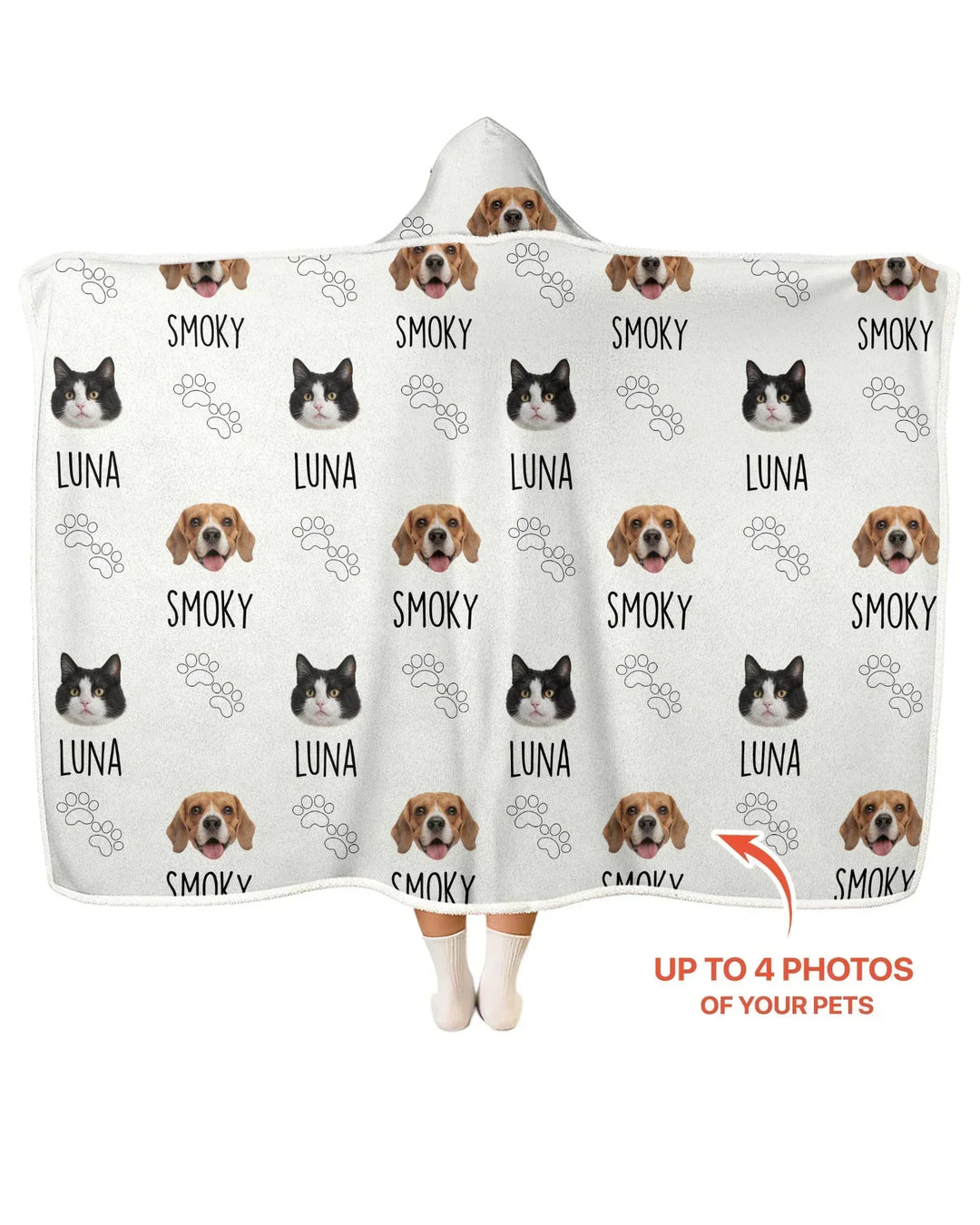 Custom Name and Pet Photos Bamboo Wearable Hooded Blanket