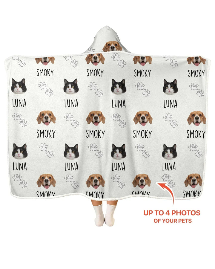 Custom Name and Pet Photos Bamboo Wearable Hooded Blanket