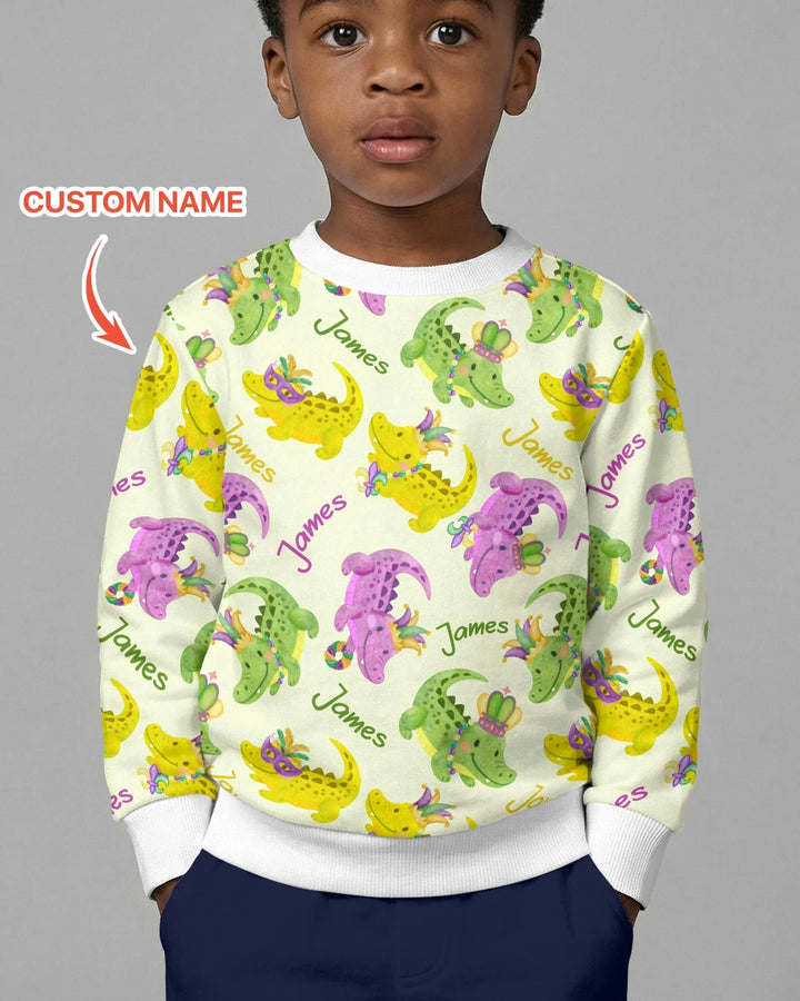 Custom Name Mardi Gras Alligator Bamboo Crewneck Sweatshirt