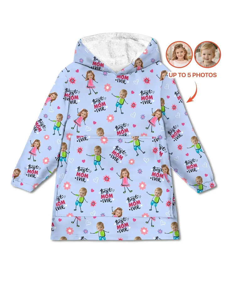 Custom Photo "Best Mom Ever" Doodle Bamboo Blanket Hoodie