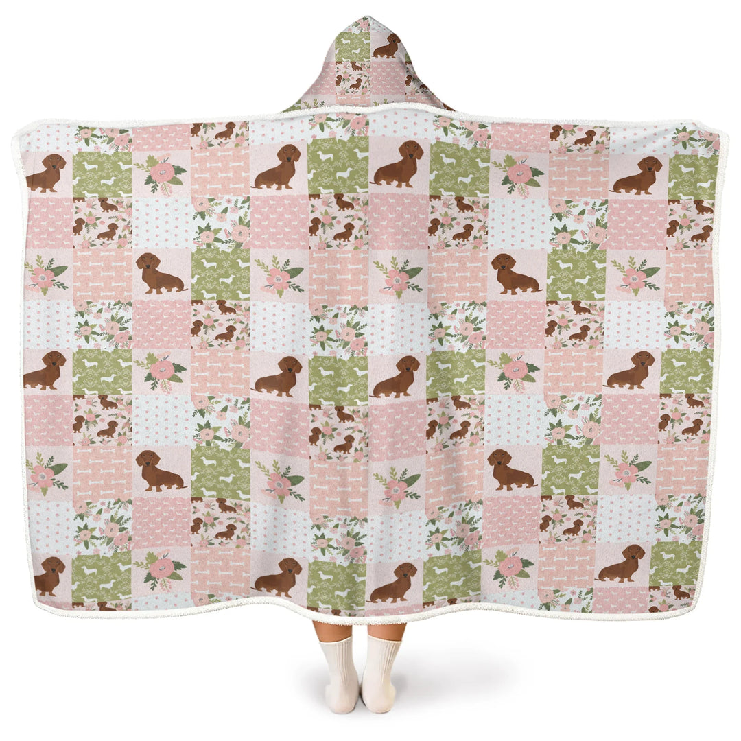 Floral Dachshund Grace Bamboo Wearable Hooded Blanket
