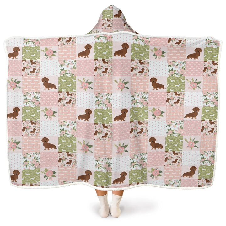 Floral Dachshund Grace Bamboo Wearable Hooded Blanket